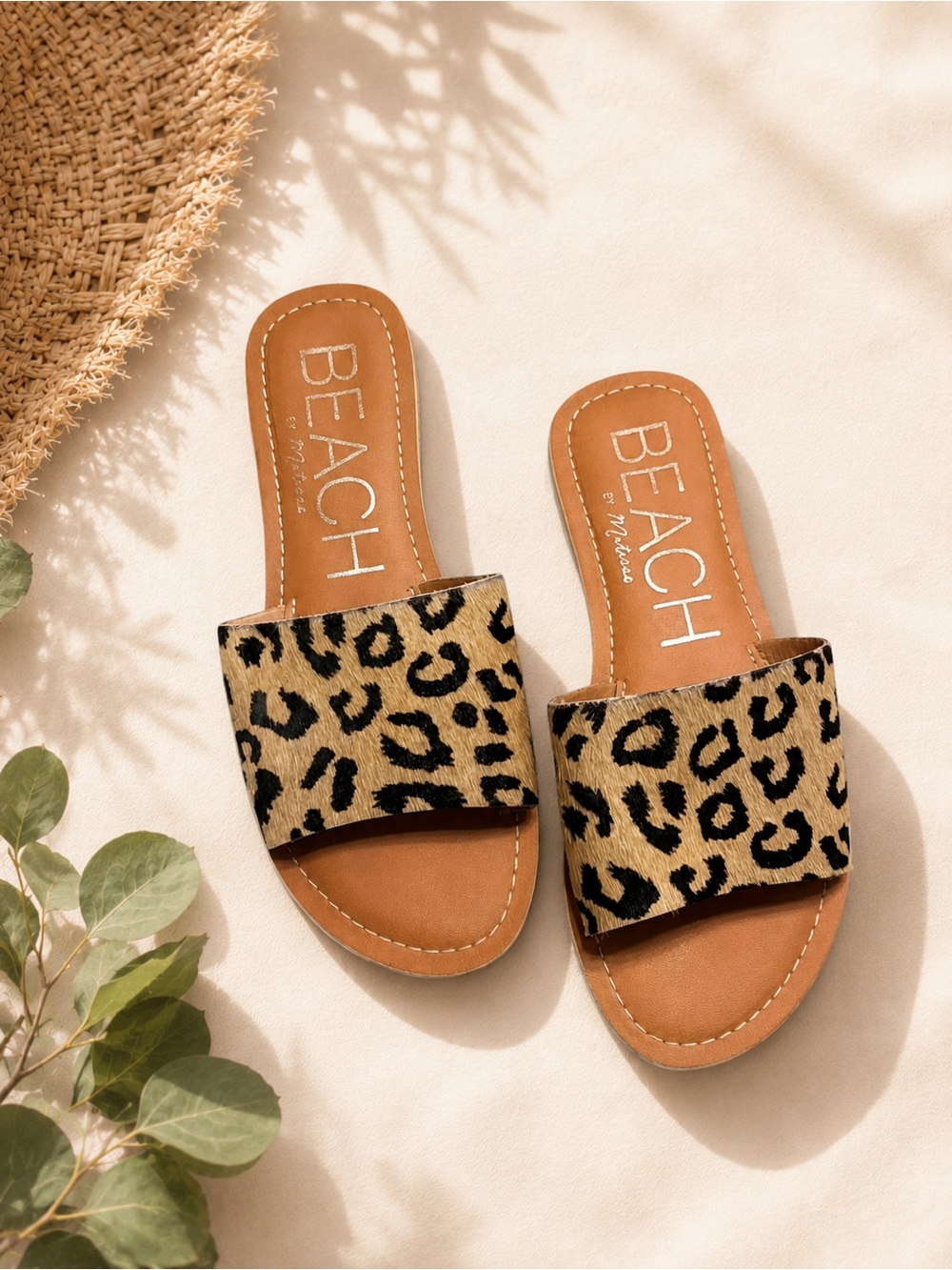 BEACH by Matisse Cabana Leopard Calf Hair Slide Sandals Size 7 Animal Print